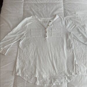 Chico's White Henley Pocket Tunic with Gold Buttons